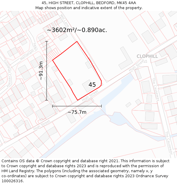 45, HIGH STREET, CLOPHILL, BEDFORD, MK45 4AA: Plot and title map
