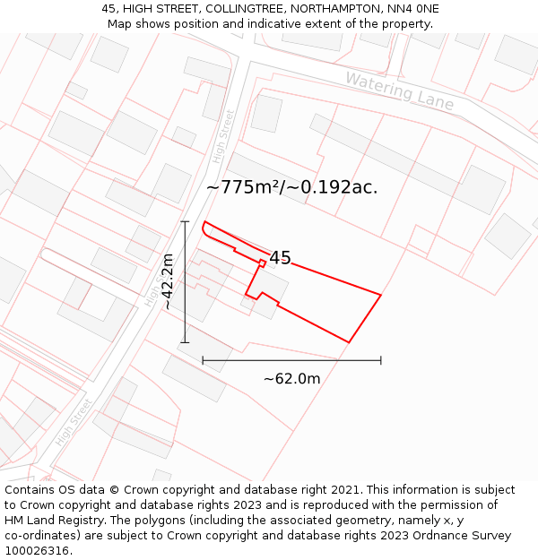 45, HIGH STREET, COLLINGTREE, NORTHAMPTON, NN4 0NE: Plot and title map