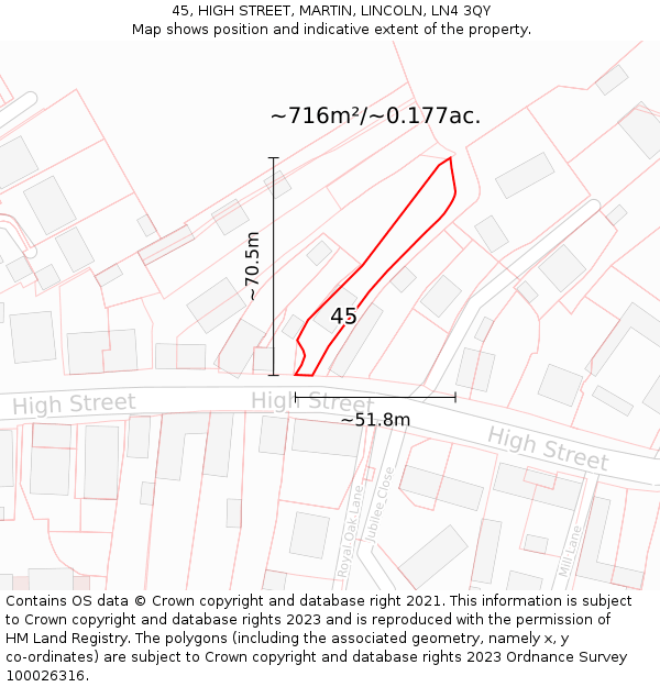 45, HIGH STREET, MARTIN, LINCOLN, LN4 3QY: Plot and title map