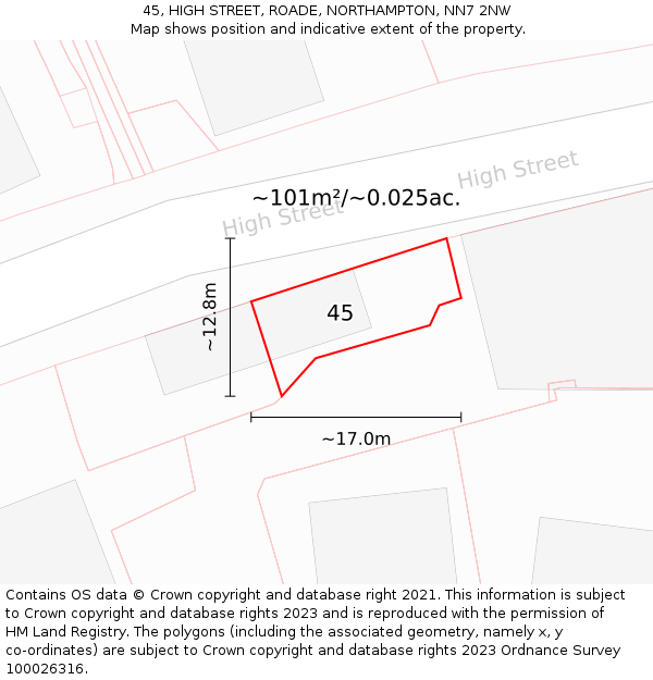45, HIGH STREET, ROADE, NORTHAMPTON, NN7 2NW: Plot and title map