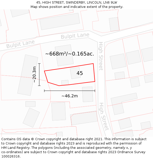 45, HIGH STREET, SWINDERBY, LINCOLN, LN6 9LW: Plot and title map