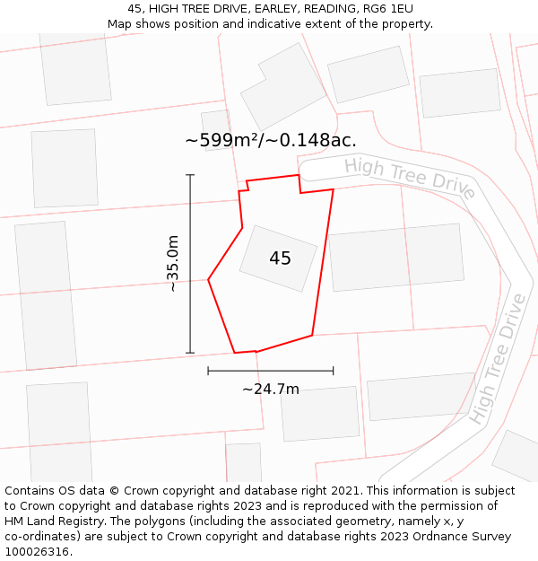 45, HIGH TREE DRIVE, EARLEY, READING, RG6 1EU: Plot and title map