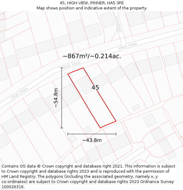 45, HIGH VIEW, PINNER, HA5 3PE: Plot and title map
