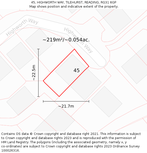 45, HIGHWORTH WAY, TILEHURST, READING, RG31 6GP: Plot and title map