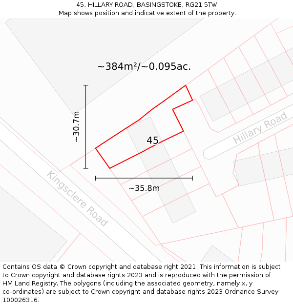 45, HILLARY ROAD, BASINGSTOKE, RG21 5TW: Plot and title map