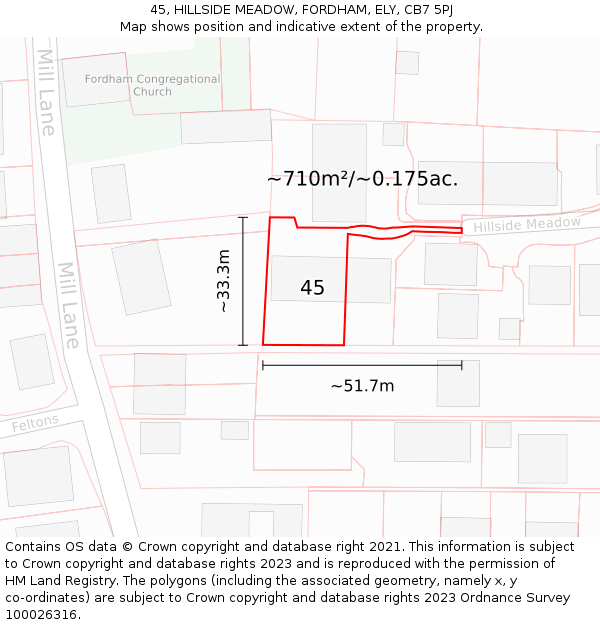 45, HILLSIDE MEADOW, FORDHAM, ELY, CB7 5PJ: Plot and title map