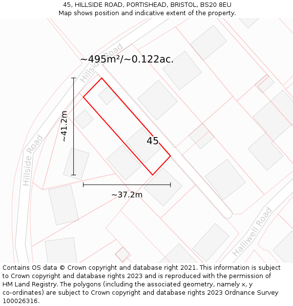 45, HILLSIDE ROAD, PORTISHEAD, BRISTOL, BS20 8EU: Plot and title map