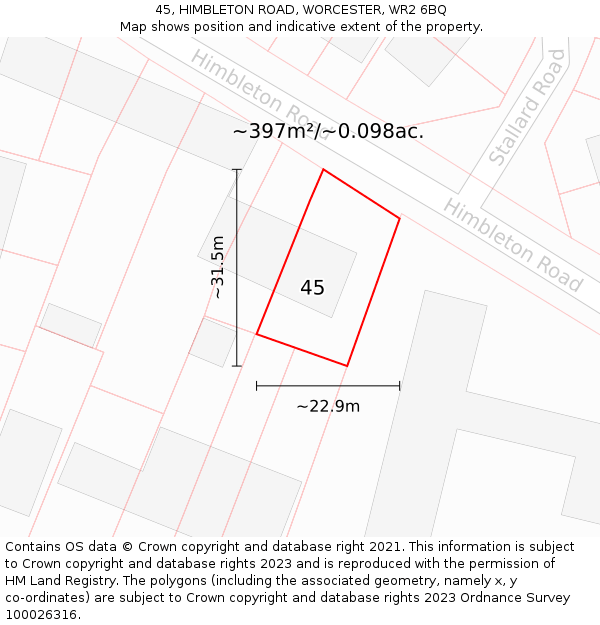 45, HIMBLETON ROAD, WORCESTER, WR2 6BQ: Plot and title map