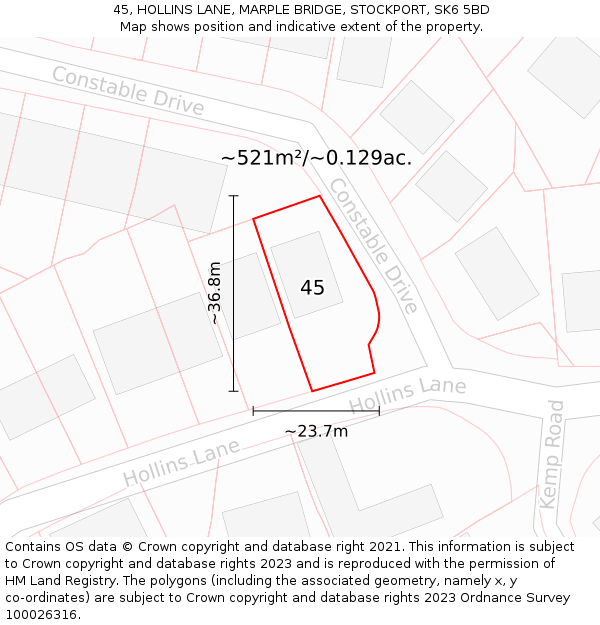45, HOLLINS LANE, MARPLE BRIDGE, STOCKPORT, SK6 5BD: Plot and title map