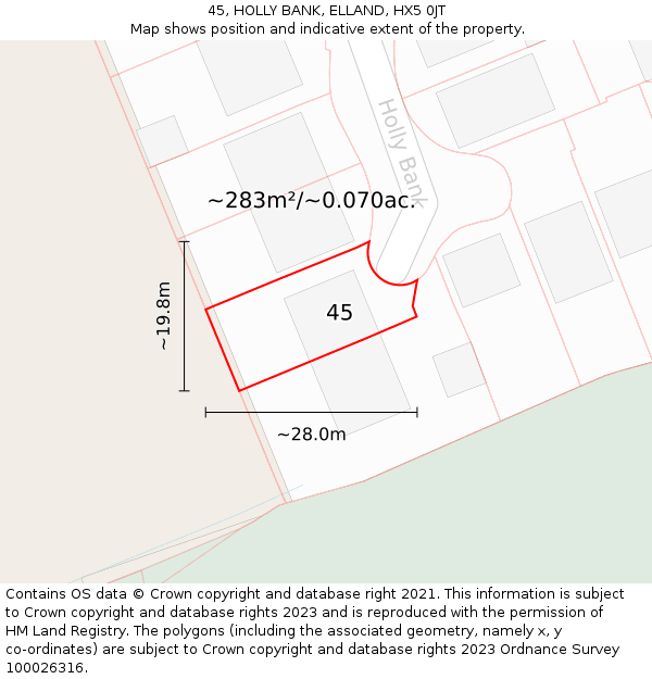 45, HOLLY BANK, ELLAND, HX5 0JT: Plot and title map