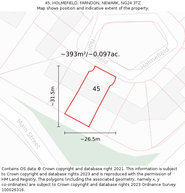 45, HOLMEFIELD, FARNDON, NEWARK, NG24 3TZ: Plot and title map