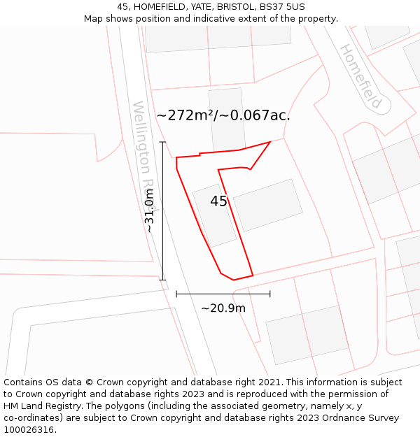 45, HOMEFIELD, YATE, BRISTOL, BS37 5US: Plot and title map