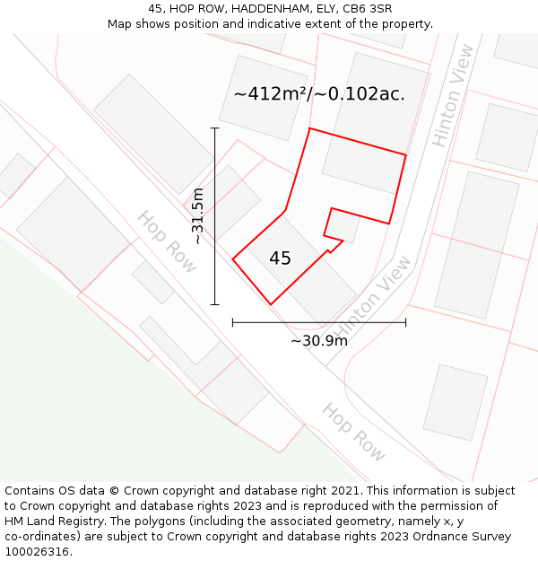 45, HOP ROW, HADDENHAM, ELY, CB6 3SR: Plot and title map