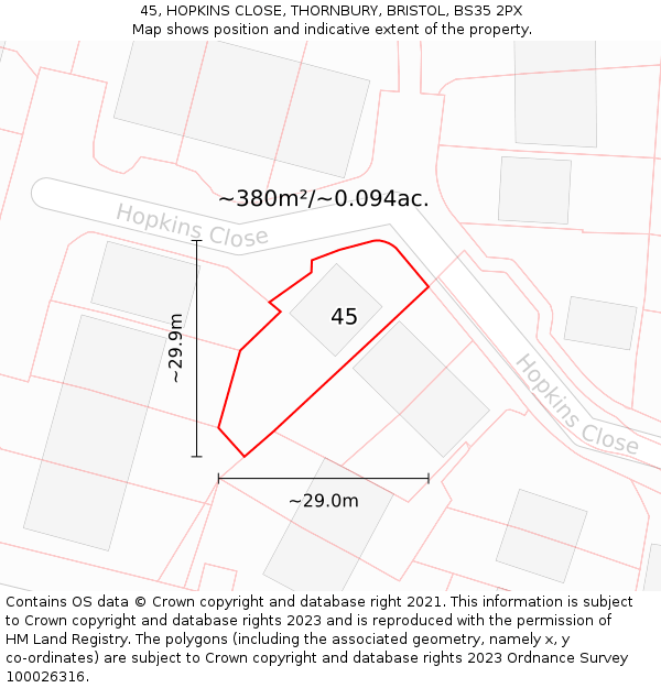 45, HOPKINS CLOSE, THORNBURY, BRISTOL, BS35 2PX: Plot and title map