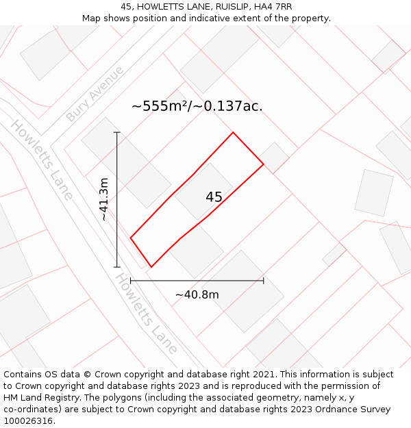 45, HOWLETTS LANE, RUISLIP, HA4 7RR: Plot and title map