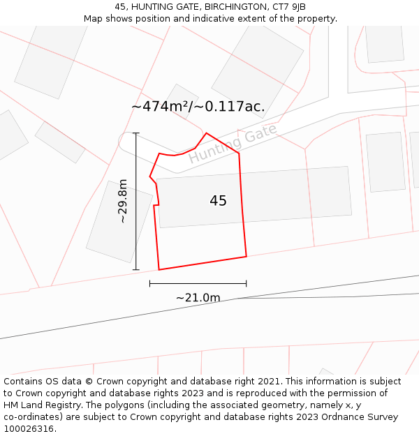 45, HUNTING GATE, BIRCHINGTON, CT7 9JB: Plot and title map