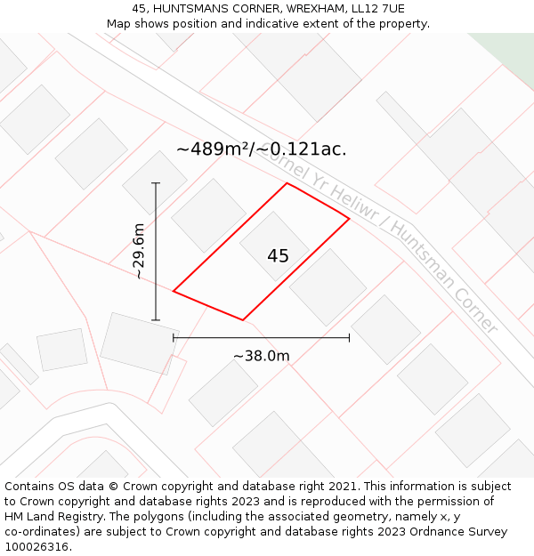 45, HUNTSMANS CORNER, WREXHAM, LL12 7UE: Plot and title map