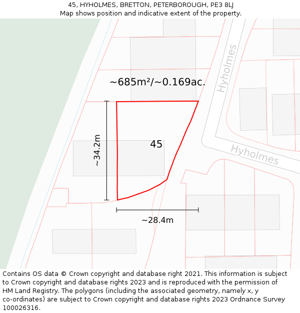 45, HYHOLMES, BRETTON, PETERBOROUGH, PE3 8LJ: Plot and title map