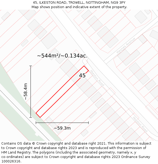 45, ILKESTON ROAD, TROWELL, NOTTINGHAM, NG9 3PY: Plot and title map