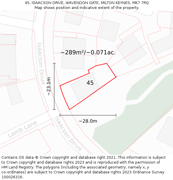 45, ISAACSON DRIVE, WAVENDON GATE, MILTON KEYNES, MK7 7RQ: Plot and title map