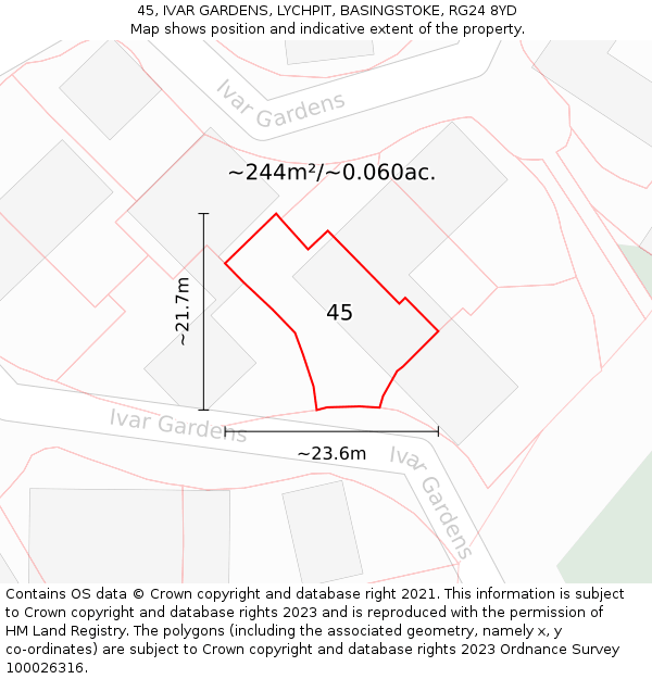 45, IVAR GARDENS, LYCHPIT, BASINGSTOKE, RG24 8YD: Plot and title map