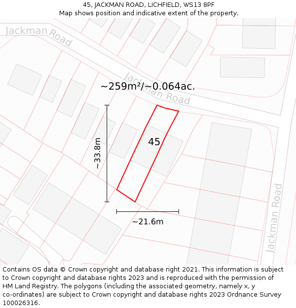45, JACKMAN ROAD, LICHFIELD, WS13 8PF: Plot and title map