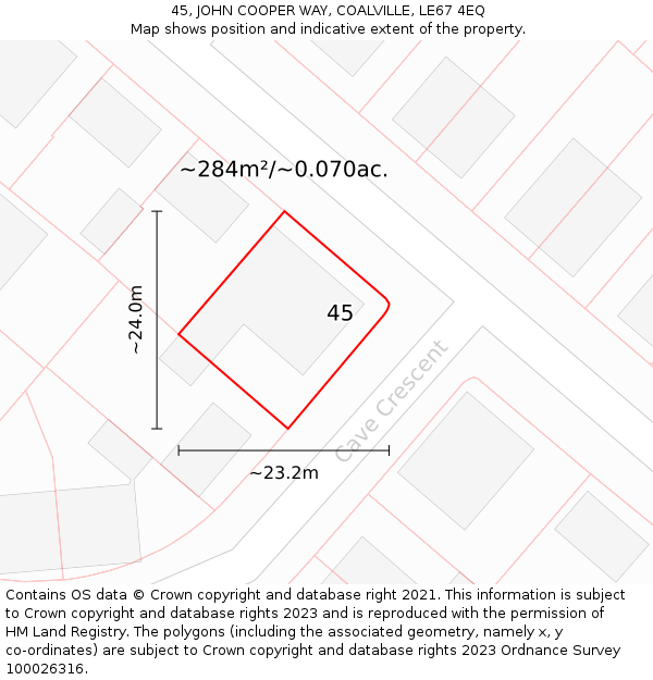 45, JOHN COOPER WAY, COALVILLE, LE67 4EQ: Plot and title map