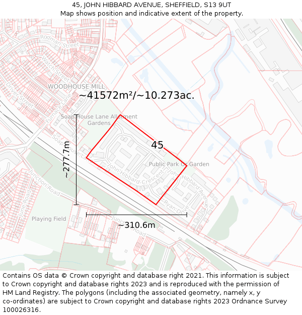 45, JOHN HIBBARD AVENUE, SHEFFIELD, S13 9UT: Plot and title map