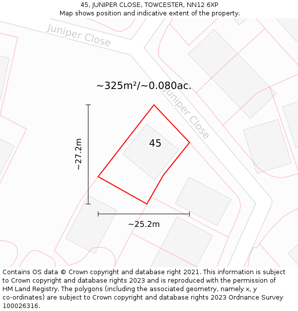 45, JUNIPER CLOSE, TOWCESTER, NN12 6XP: Plot and title map
