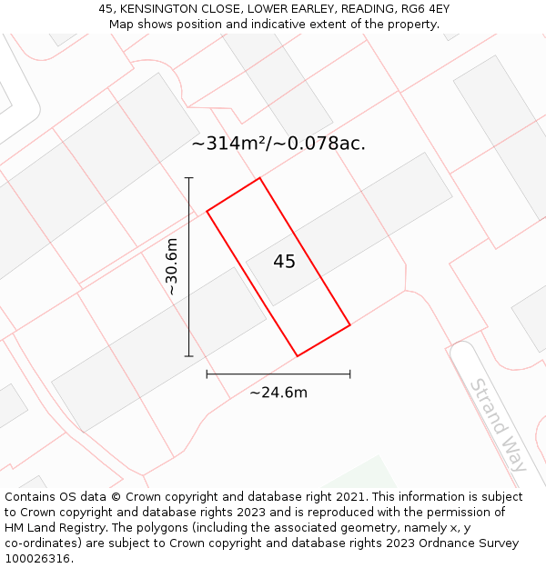 45, KENSINGTON CLOSE, LOWER EARLEY, READING, RG6 4EY: Plot and title map