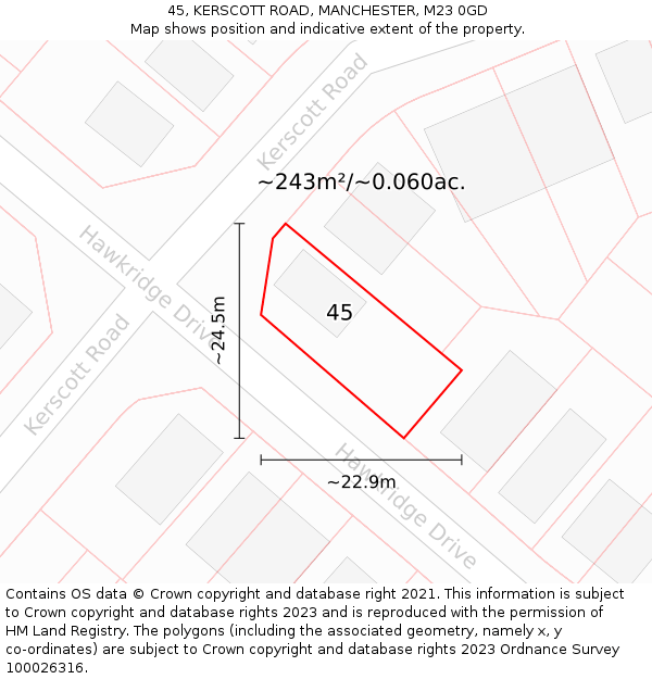 45, KERSCOTT ROAD, MANCHESTER, M23 0GD: Plot and title map