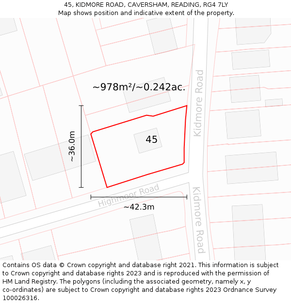 45, KIDMORE ROAD, CAVERSHAM, READING, RG4 7LY: Plot and title map