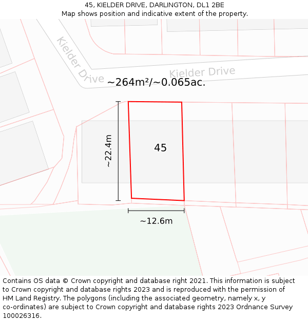 45, KIELDER DRIVE, DARLINGTON, DL1 2BE: Plot and title map