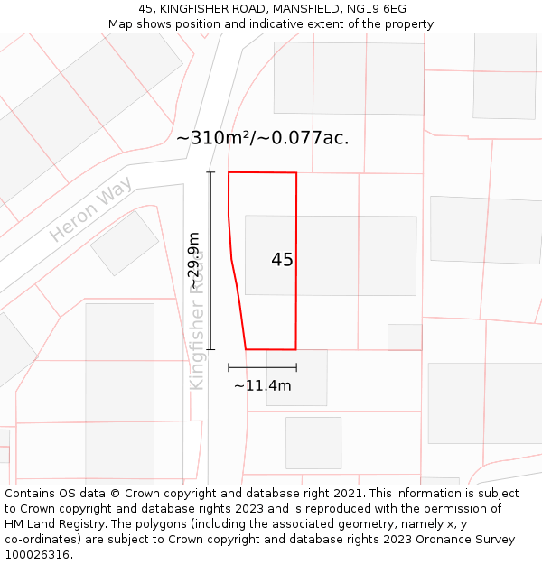 45, KINGFISHER ROAD, MANSFIELD, NG19 6EG: Plot and title map
