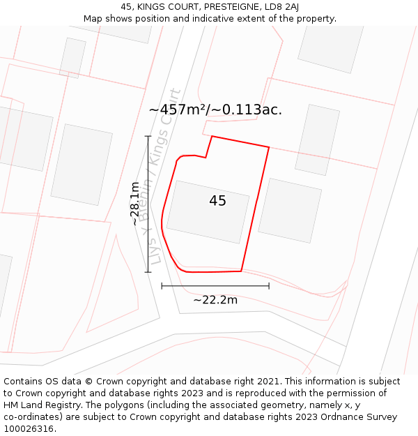 45, KINGS COURT, PRESTEIGNE, LD8 2AJ: Plot and title map