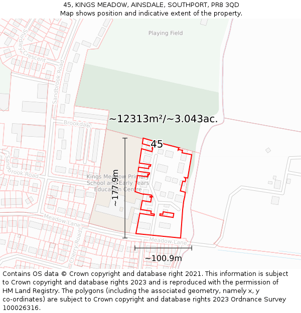 45, KINGS MEADOW, AINSDALE, SOUTHPORT, PR8 3QD: Plot and title map