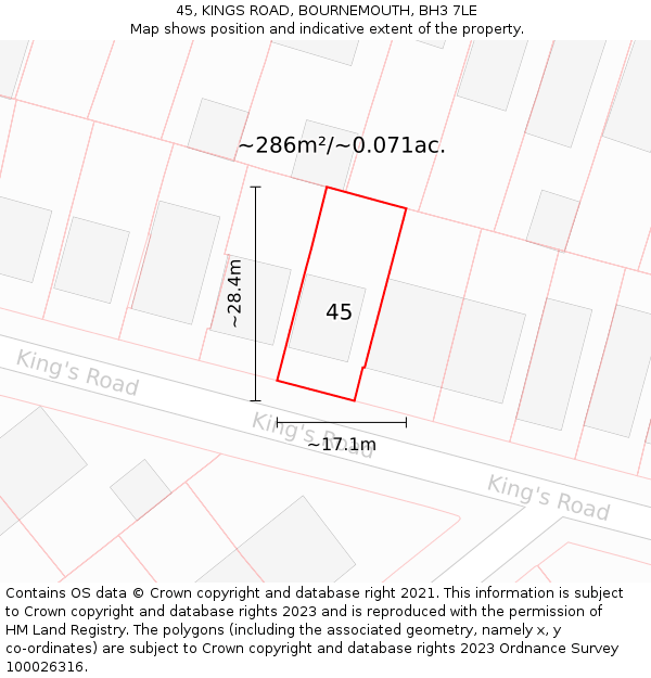 45, KINGS ROAD, BOURNEMOUTH, BH3 7LE: Plot and title map