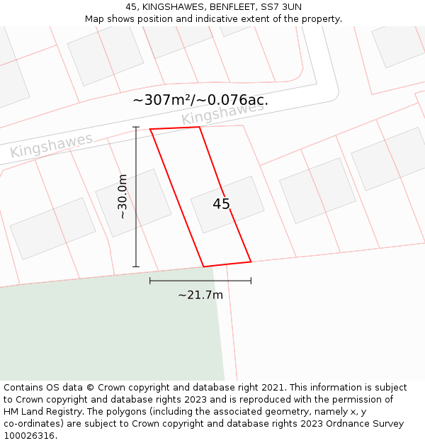 45, KINGSHAWES, BENFLEET, SS7 3UN: Plot and title map