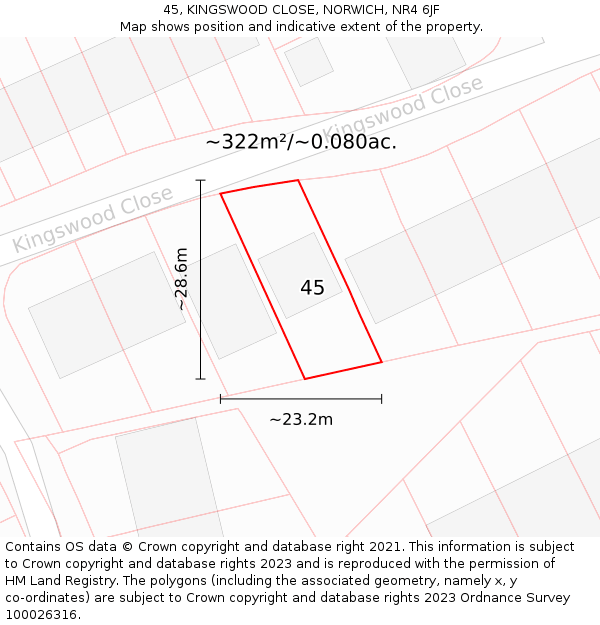 45, KINGSWOOD CLOSE, NORWICH, NR4 6JF: Plot and title map