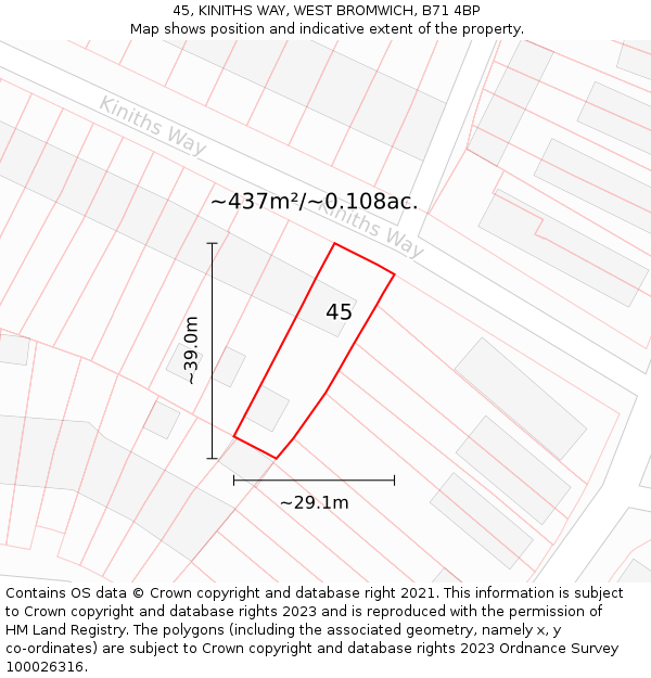 45, KINITHS WAY, WEST BROMWICH, B71 4BP: Plot and title map