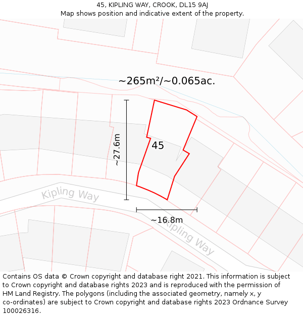 45, KIPLING WAY, CROOK, DL15 9AJ: Plot and title map