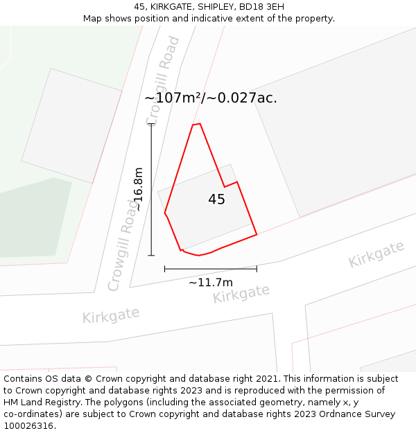 45, KIRKGATE, SHIPLEY, BD18 3EH: Plot and title map