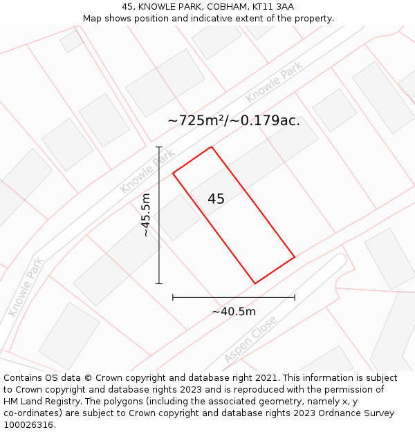 45, KNOWLE PARK, COBHAM, KT11 3AA: Plot and title map