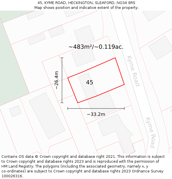 45, KYME ROAD, HECKINGTON, SLEAFORD, NG34 9RS: Plot and title map