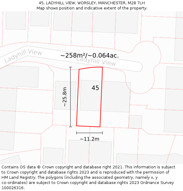 45, LADYHILL VIEW, WORSLEY, MANCHESTER, M28 7LH: Plot and title map
