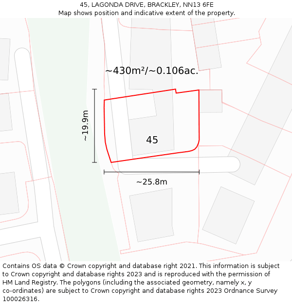 45, LAGONDA DRIVE, BRACKLEY, NN13 6FE: Plot and title map