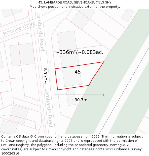 45, LAMBARDE ROAD, SEVENOAKS, TN13 3HY: Plot and title map