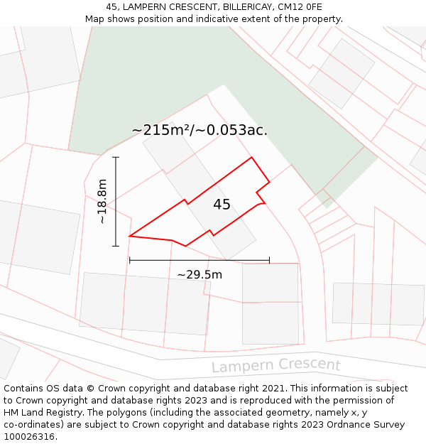 45, LAMPERN CRESCENT, BILLERICAY, CM12 0FE: Plot and title map
