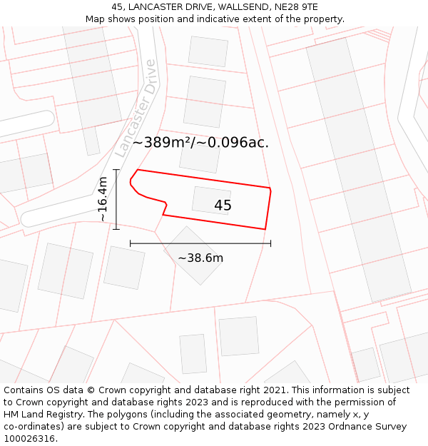 45, LANCASTER DRIVE, WALLSEND, NE28 9TE: Plot and title map