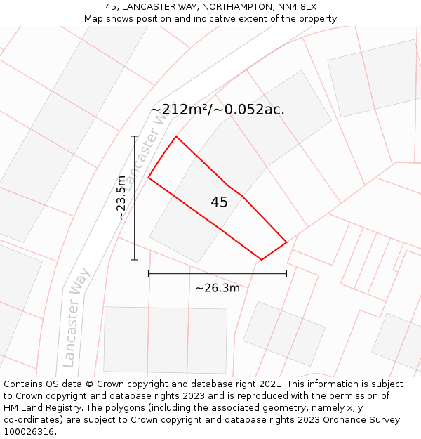 45, LANCASTER WAY, NORTHAMPTON, NN4 8LX: Plot and title map